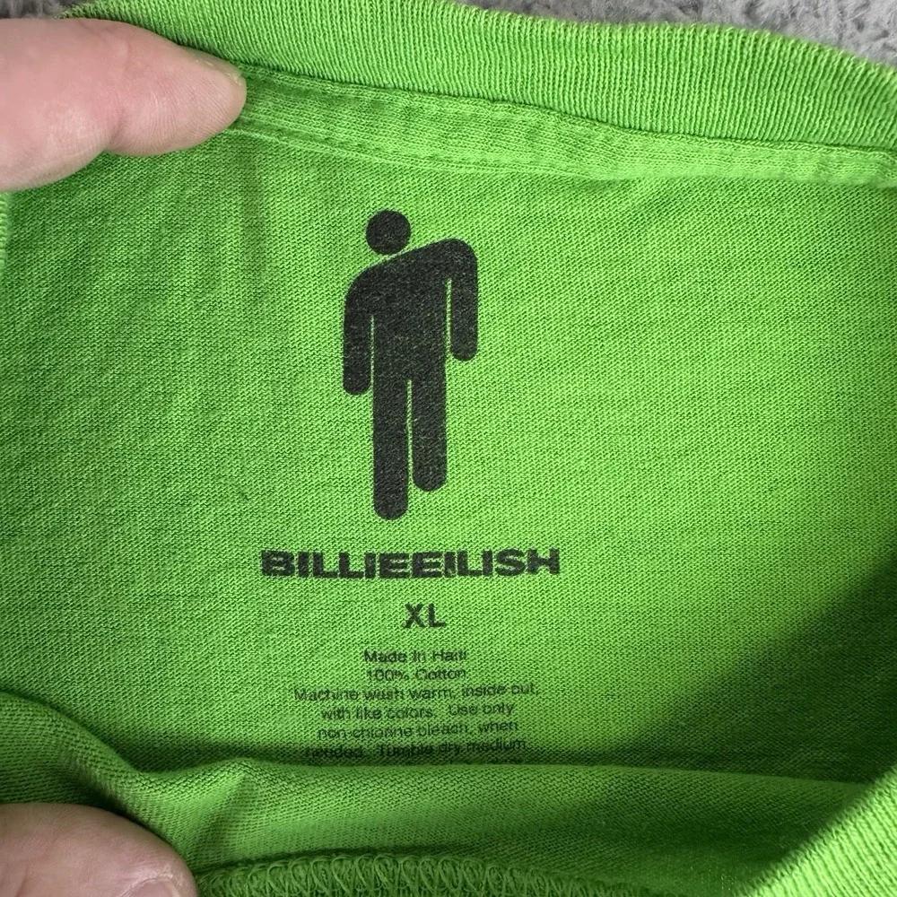 Billie Eilish‎ XL T-Shirt Large Green Blue Logo Music Concert  Classic Sparkle